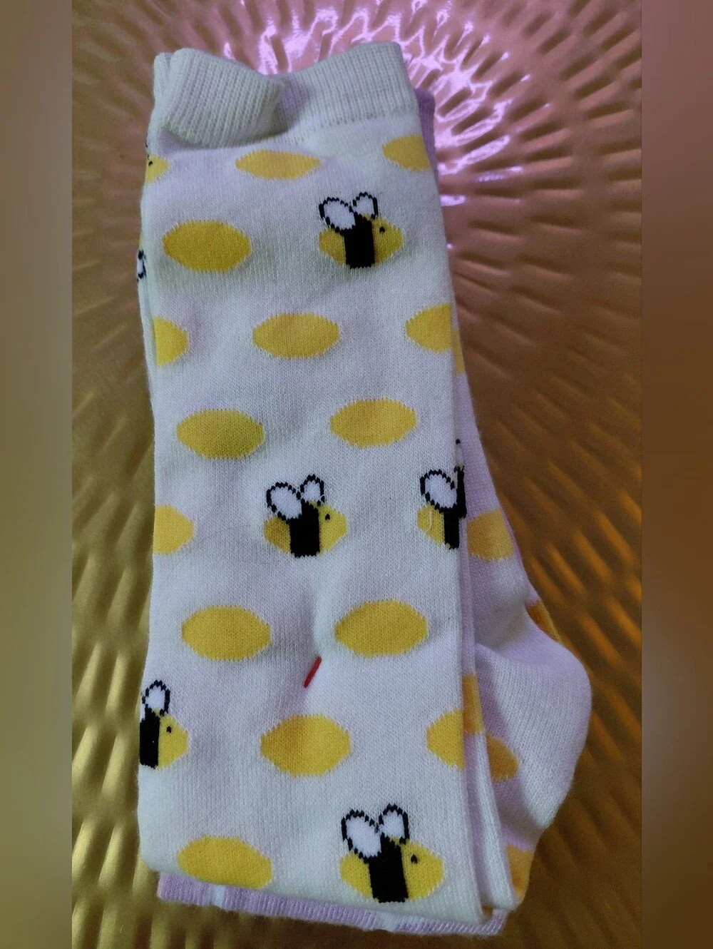 Cat & Jack Pink Bee Knee-High Socks with Sparkly Silver Wings. NWT Size L